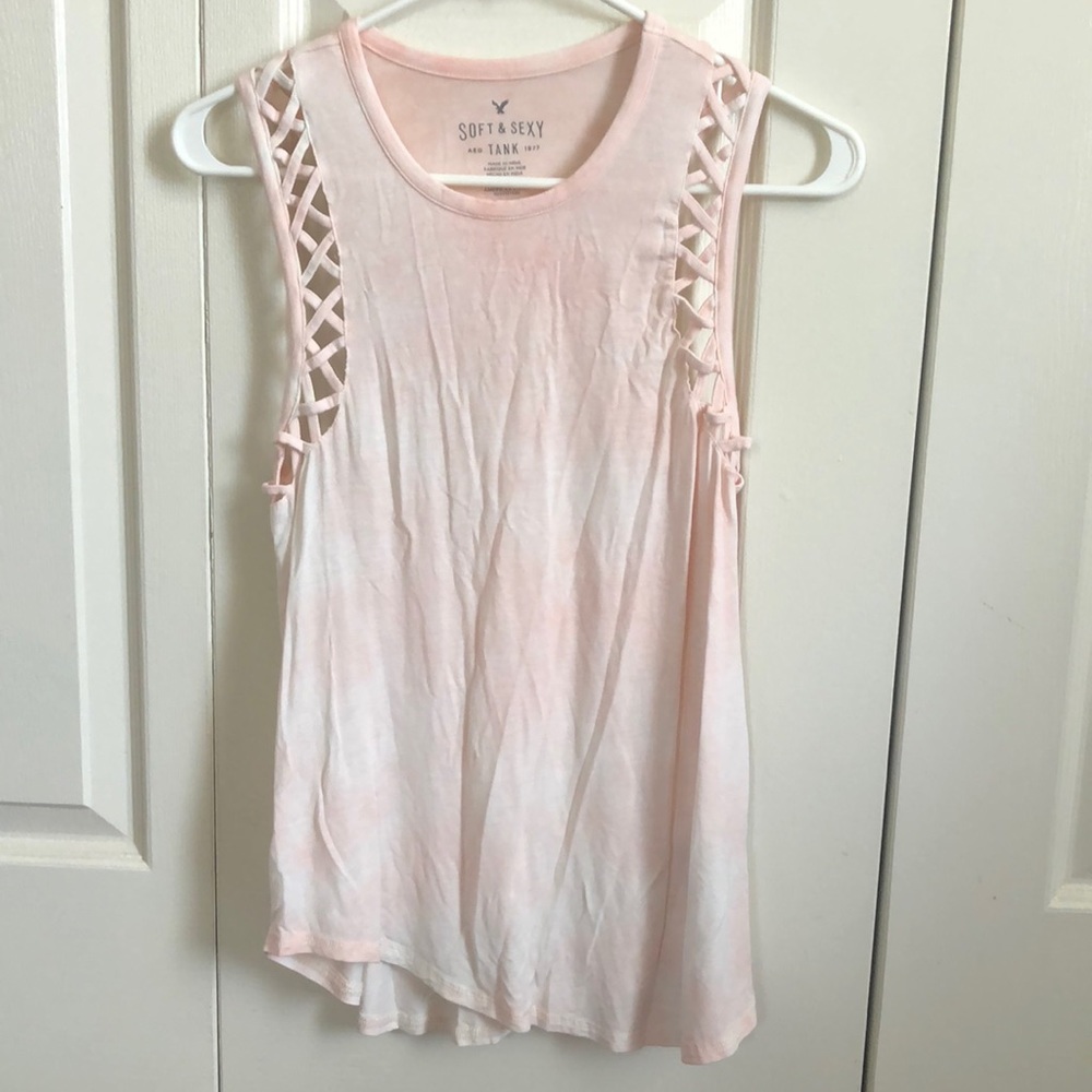 Pink and White American Eagle Tank Top